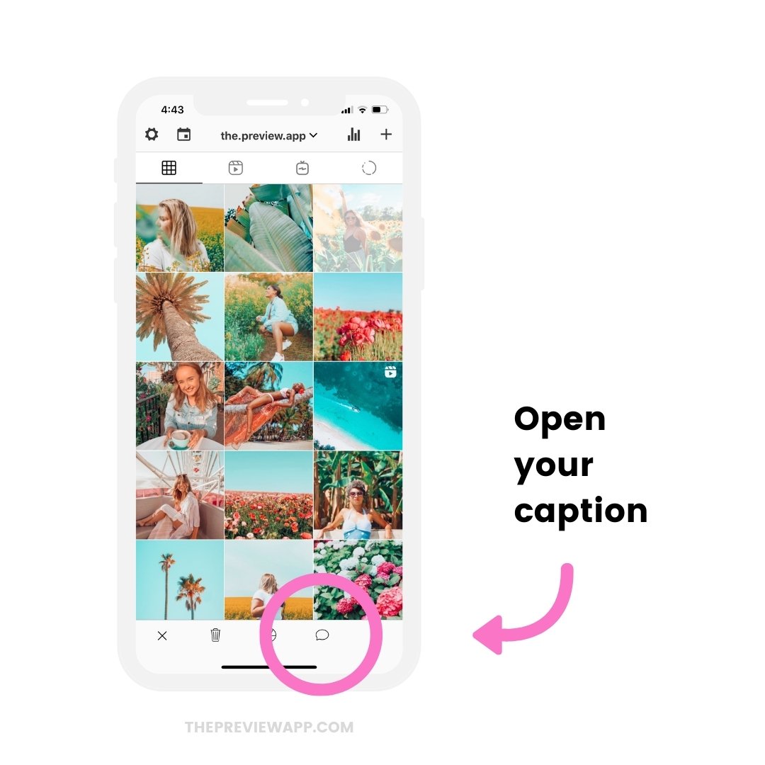 how-to-automatically-schedule-instagram-posts-preview-5 Caption button to open the auto-publish scheduling feature in Preview app