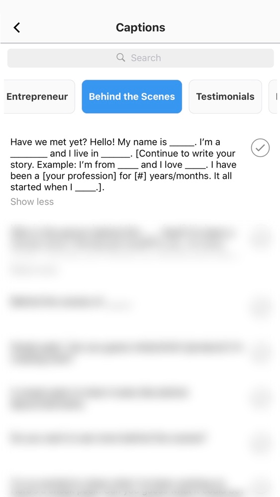 Instagram Captions App: Caption Templates example
